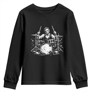 Vintage Abraham Lincoln Playing Drums Graphic Youth Sweatshirt Abe Musician Patriotic Rockstar Drummer President TS02 Black Print Your Wear