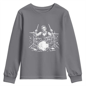 Vintage Abraham Lincoln Playing Drums Graphic Youth Sweatshirt Abe Musician Patriotic Rockstar Drummer President TS02 Charcoal Print Your Wear