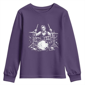 Vintage Abraham Lincoln Playing Drums Graphic Youth Sweatshirt Abe Musician Patriotic Rockstar Drummer President TS02 Purple Print Your Wear
