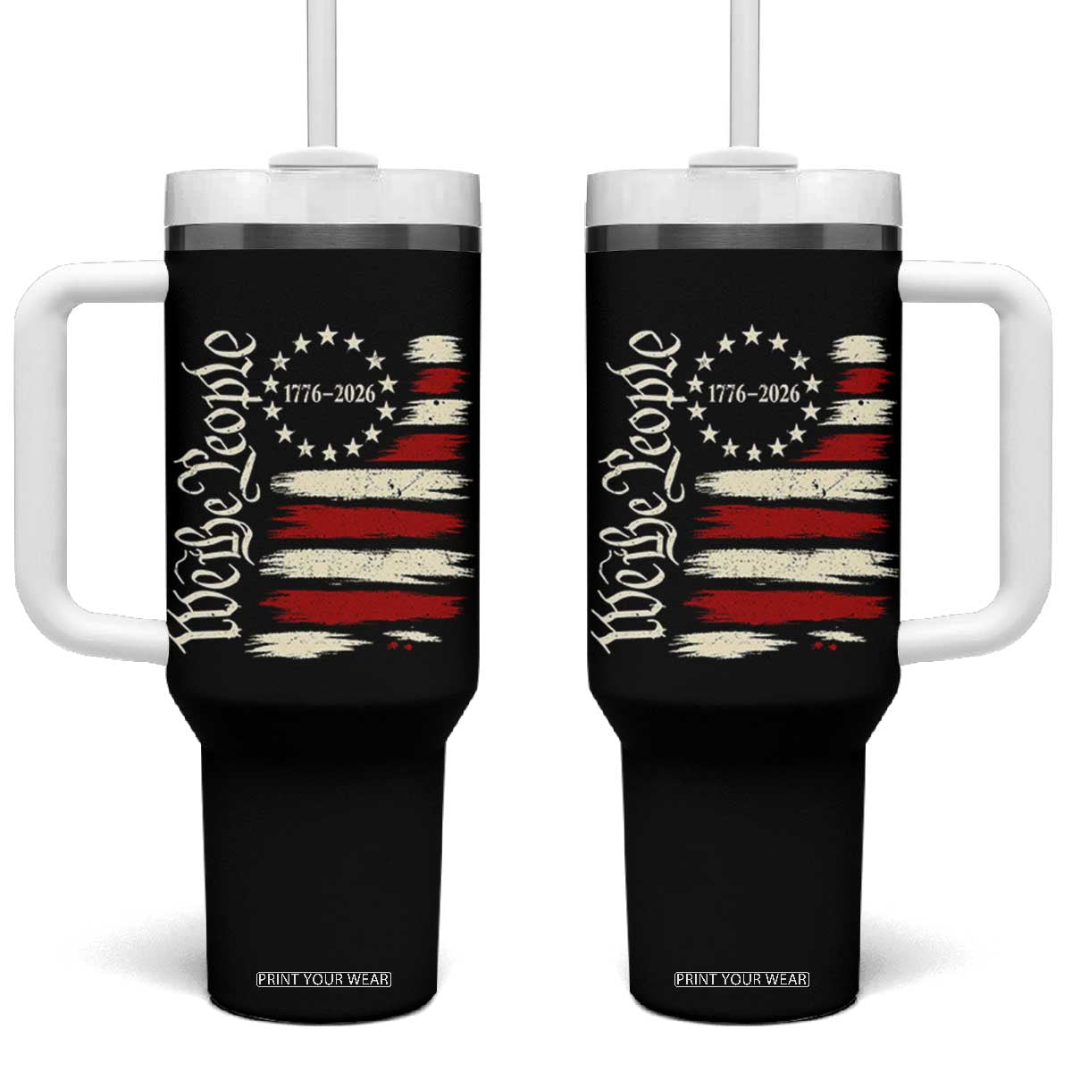 250 Years of Liberty 1776-2026 We The People Tumbler With Handle Distressed American Flag Patriotic Semiquincentennial 250th Anniversary TS02 One Size: 40 oz Black Print Your Wear