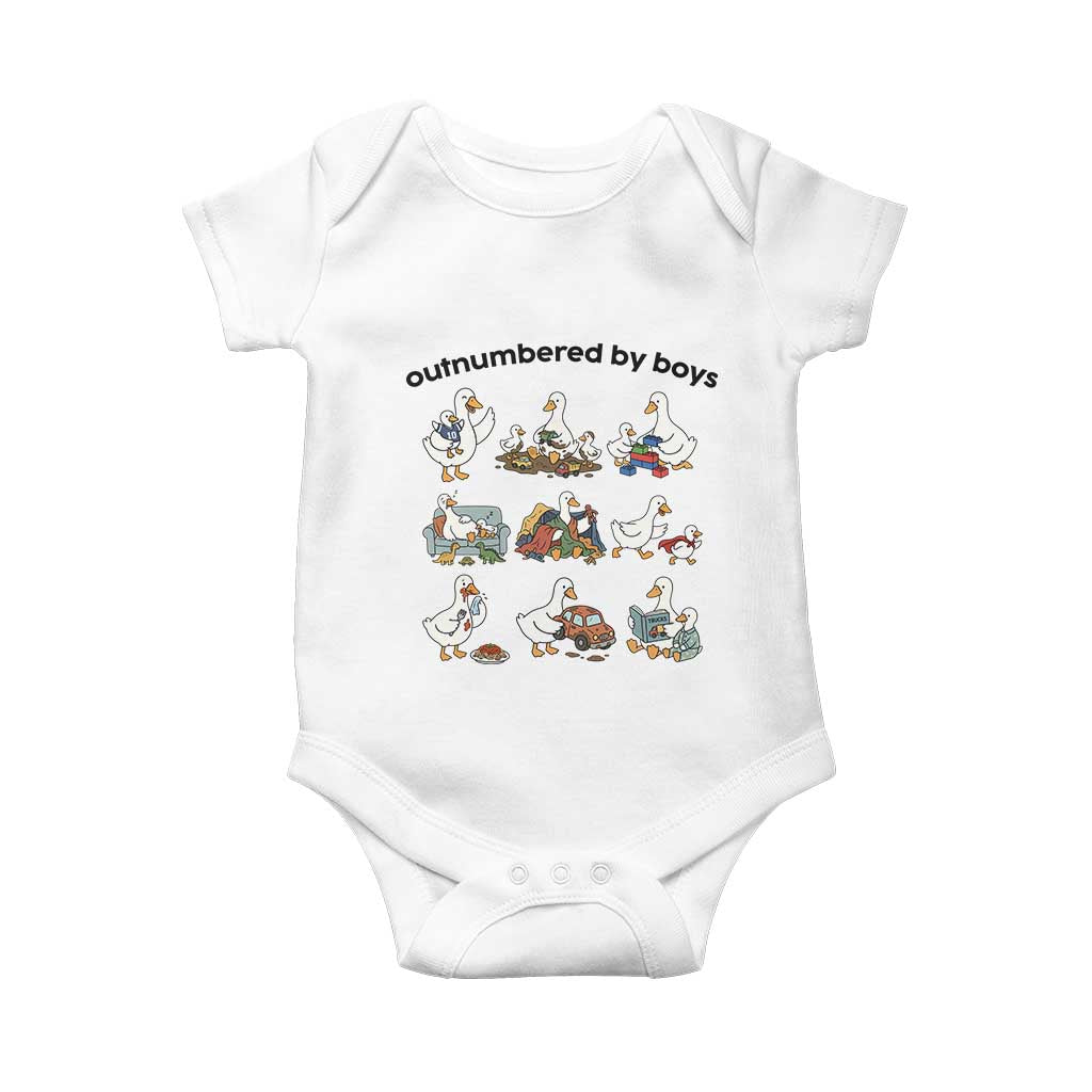 Outnumbered By Boys Funny Goose Mom Life Baby Onesie Chaos Coordinator Motherhood Mothers Day Gag Gift TS02 White Print Your Wear