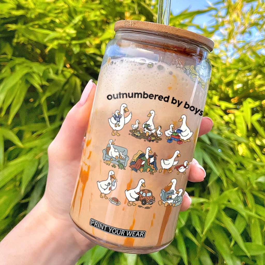 Outnumbered By Boys Funny Goose Mom Life Glass Can Chaos Coordinator Motherhood Mothers Day Gag Gift TS02 White Print Your Wear