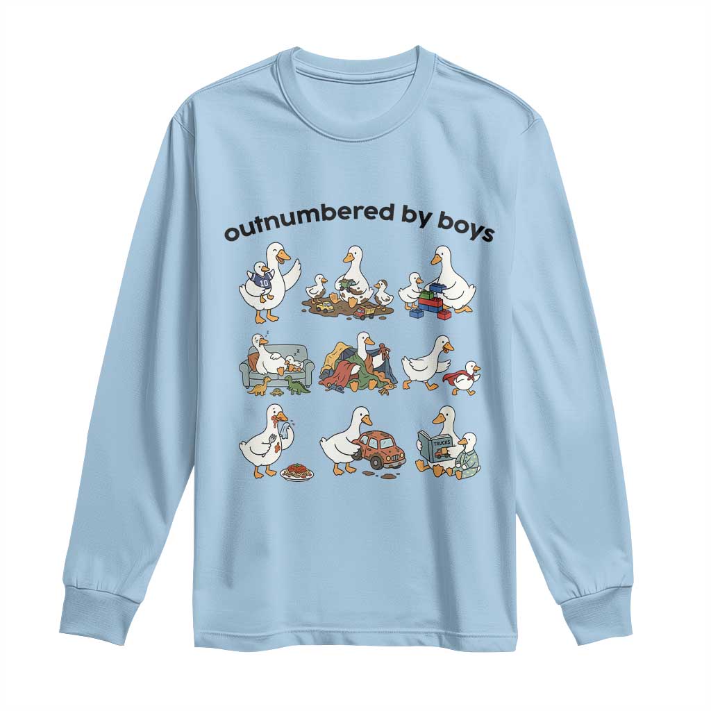 Outnumbered By Boys Funny Goose Mom Life Long Sleeve Shirt Chaos Coordinator Motherhood Mothers Day Gag Gift TS02 Light Blue Print Your Wear