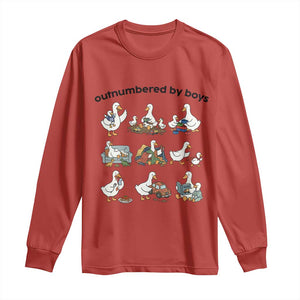 Outnumbered By Boys Funny Goose Mom Life Long Sleeve Shirt Chaos Coordinator Motherhood Mothers Day Gag Gift TS02 Red Print Your Wear