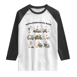 Outnumbered By Boys Funny Goose Mom Life Raglan Shirt Chaos Coordinator Motherhood Mothers Day Gag Gift TS02 White Black Print Your Wear