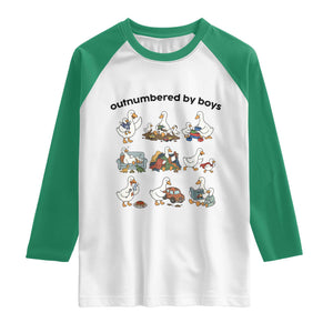 Outnumbered By Boys Funny Goose Mom Life Raglan Shirt Chaos Coordinator Motherhood Mothers Day Gag Gift TS02 White Kelly Green Print Your Wear
