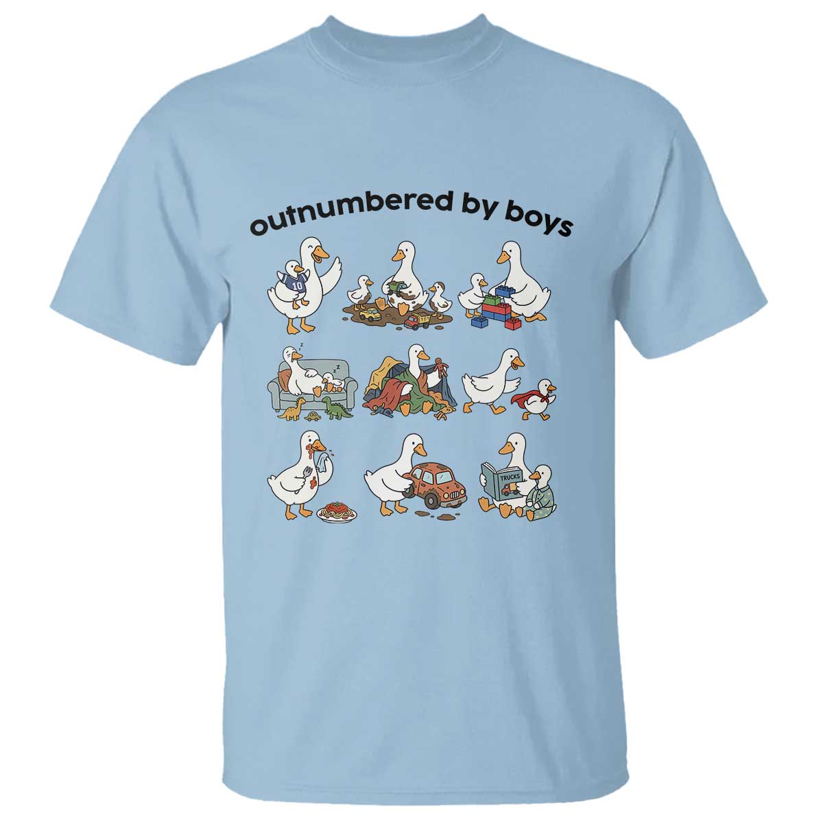 Outnumbered By Boys Funny Goose Mom Life T Shirt Chaos Coordinator Motherhood Mothers Day Gag Gift TS02 Light Blue Print Your Wear