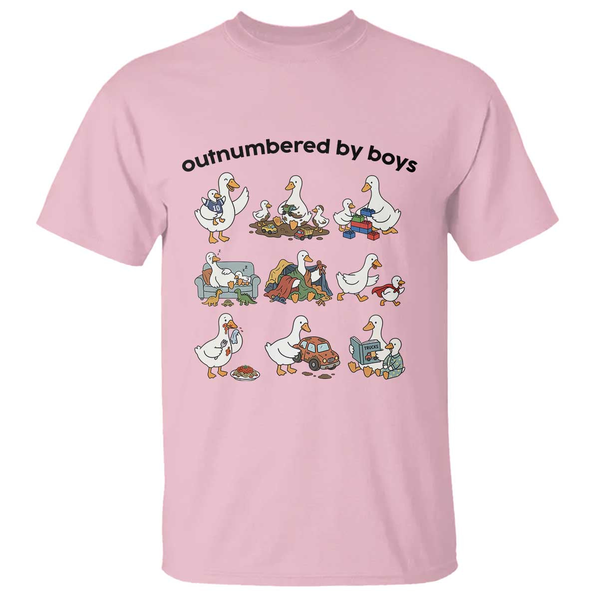 Outnumbered By Boys Funny Goose Mom Life T Shirt Chaos Coordinator Motherhood Mothers Day Gag Gift TS02 Light Pink Print Your Wear