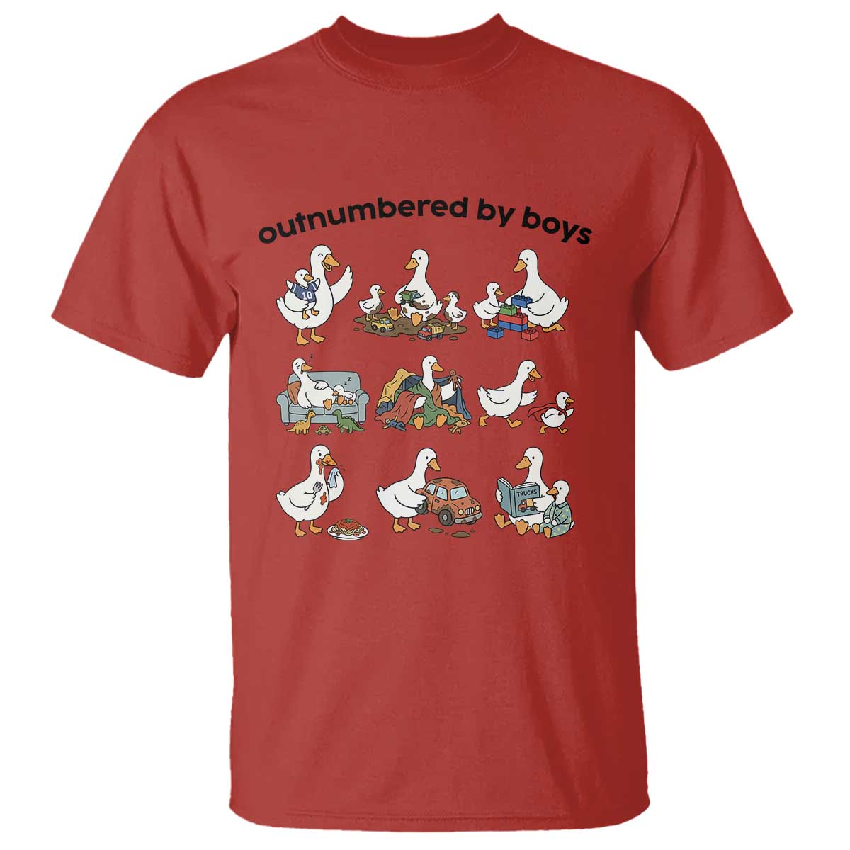 Outnumbered By Boys Funny Goose Mom Life T Shirt Chaos Coordinator Motherhood Mothers Day Gag Gift TS02 Red Print Your Wear
