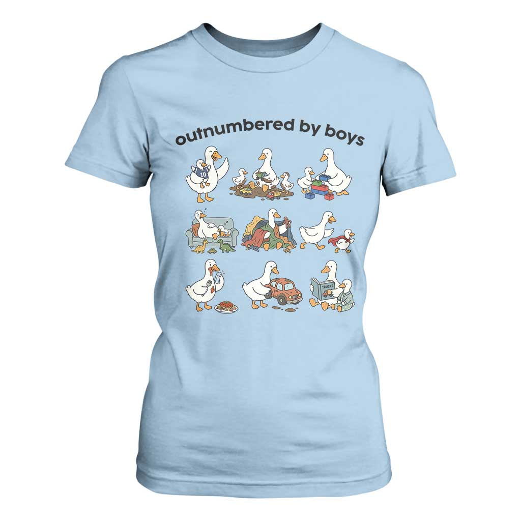 Outnumbered By Boys Funny Goose Mom Life T Shirt For Women Chaos Coordinator Motherhood Mothers Day Gag Gift TS02 Light Blue Print Your Wear