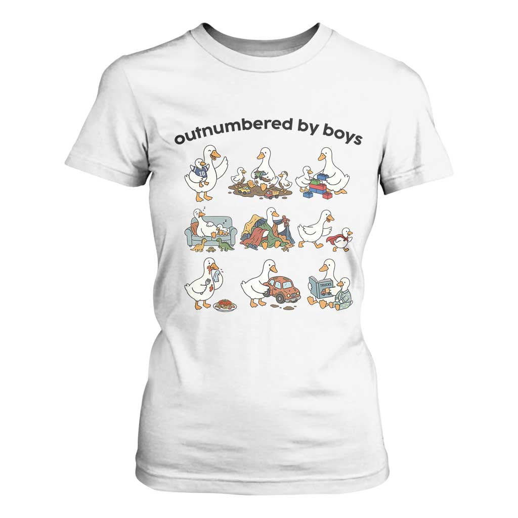 Outnumbered By Boys Funny Goose Mom Life T Shirt For Women Chaos Coordinator Motherhood Mothers Day Gag Gift TS02 White Print Your Wear