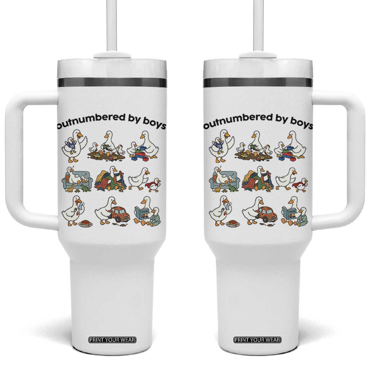 Outnumbered By Boys Funny Goose Mom Life Tumbler With Handle Chaos Coordinator Motherhood Mothers Day Gag Gift TS02 One Size: 40 oz White Print Your Wear