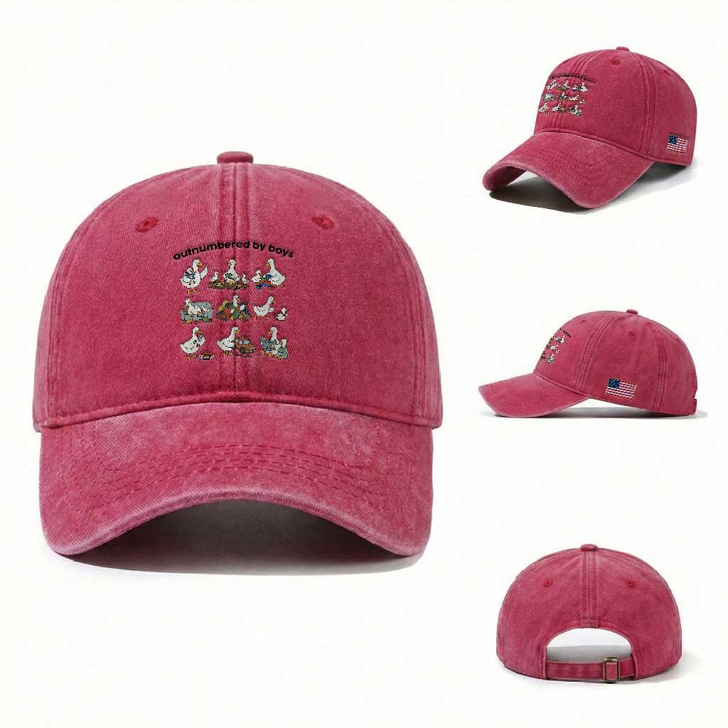 Outnumbered By Boys Funny Goose Mom Life Washed Cotton Baseball Cap Chaos Coordinator Motherhood Mothers Day Gag Gift TS02 Washed Cap Universal Fit Red Print Your Wear