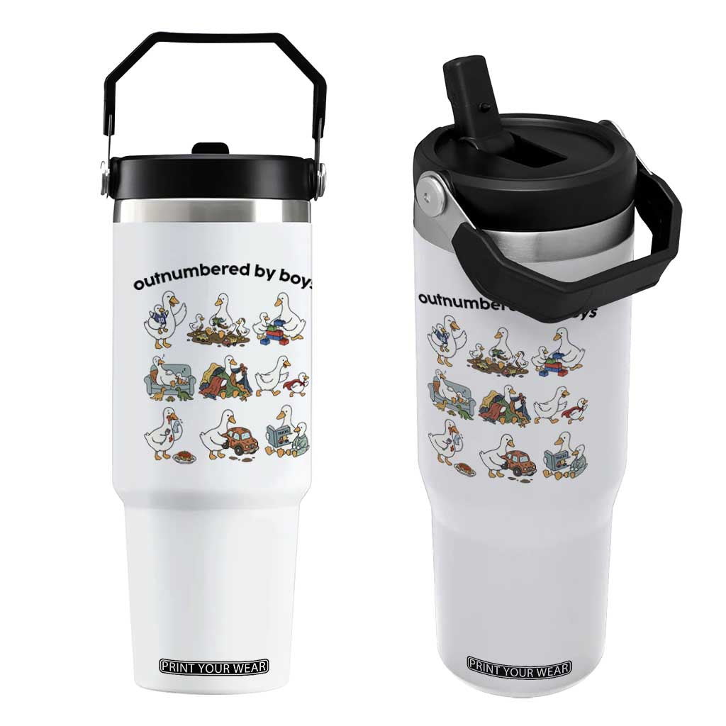 Outnumbered By Boys Funny Goose Mom Life Flip Straw Tumbler Chaos Coordinator Motherhood Mothers Day Gag Gift TS02 One Size: 30 oz White Print Your Wear