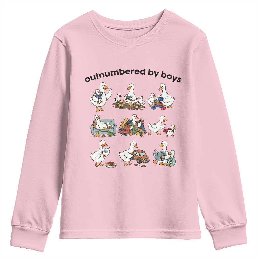 Outnumbered By Boys Funny Goose Mom Life Youth Sweatshirt Chaos Coordinator Motherhood Mothers Day Gag Gift TS02 Light Pink Print Your Wear