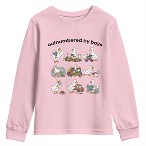 Outnumbered By Boys Funny Goose Mom Life Youth Sweatshirt Chaos Coordinator Motherhood Mothers Day Gag Gift TS02 Light Pink Print Your Wear