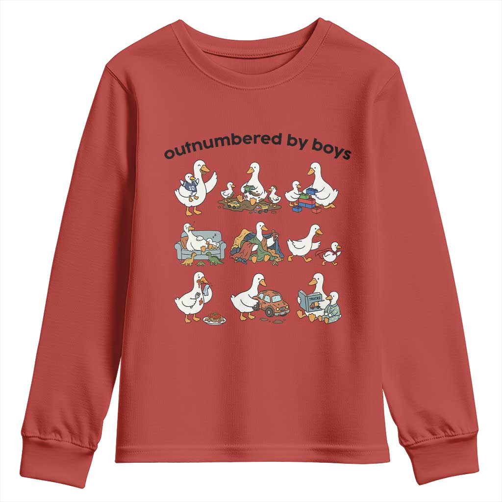Outnumbered By Boys Funny Goose Mom Life Youth Sweatshirt Chaos Coordinator Motherhood Mothers Day Gag Gift TS02 Red Print Your Wear