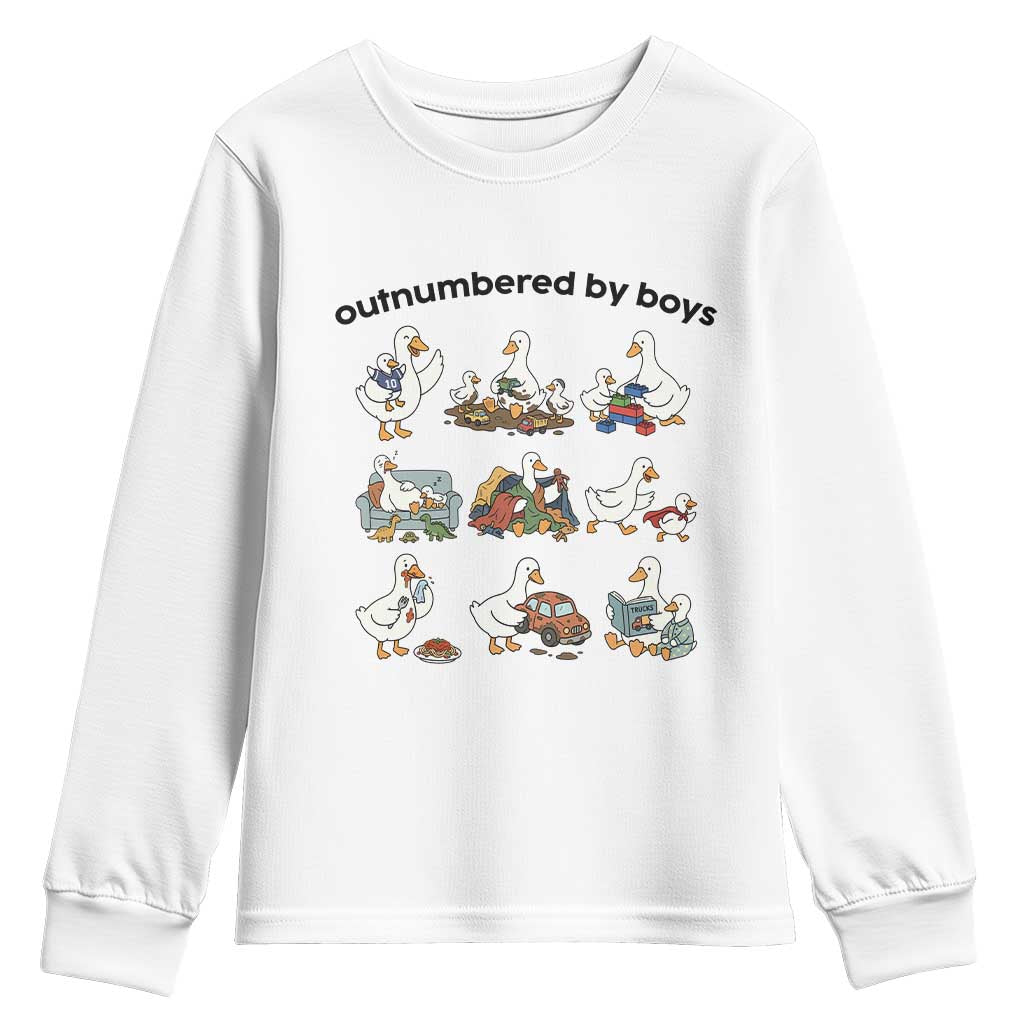 Outnumbered By Boys Funny Goose Mom Life Youth Sweatshirt Chaos Coordinator Motherhood Mothers Day Gag Gift TS02 White Print Your Wear