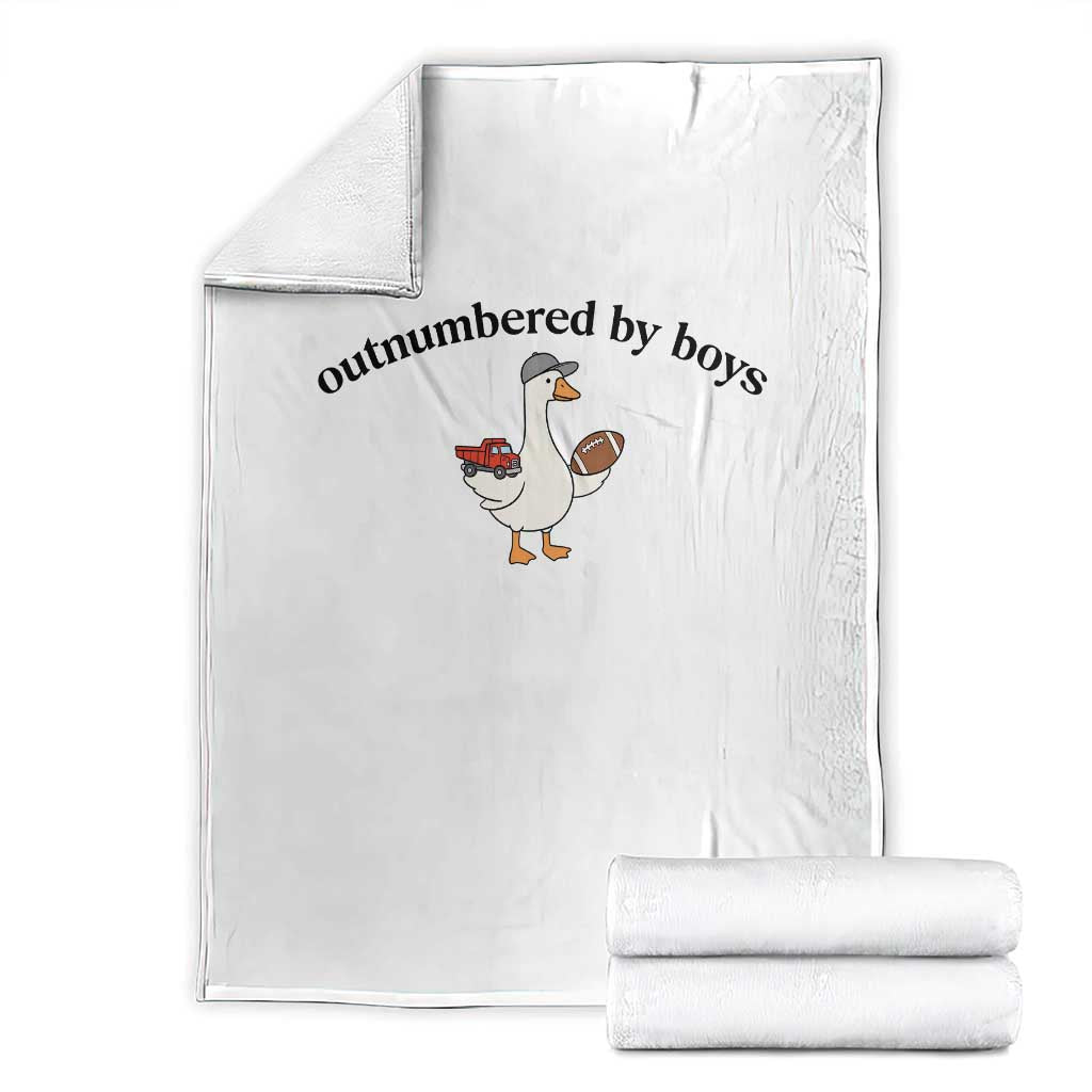 Outnumbered By Boys Cute Goose Sporty Mom Throw Blanket Football and Truck Motherhood Mothers Day Gag Gift TS02 White Print Your Wear