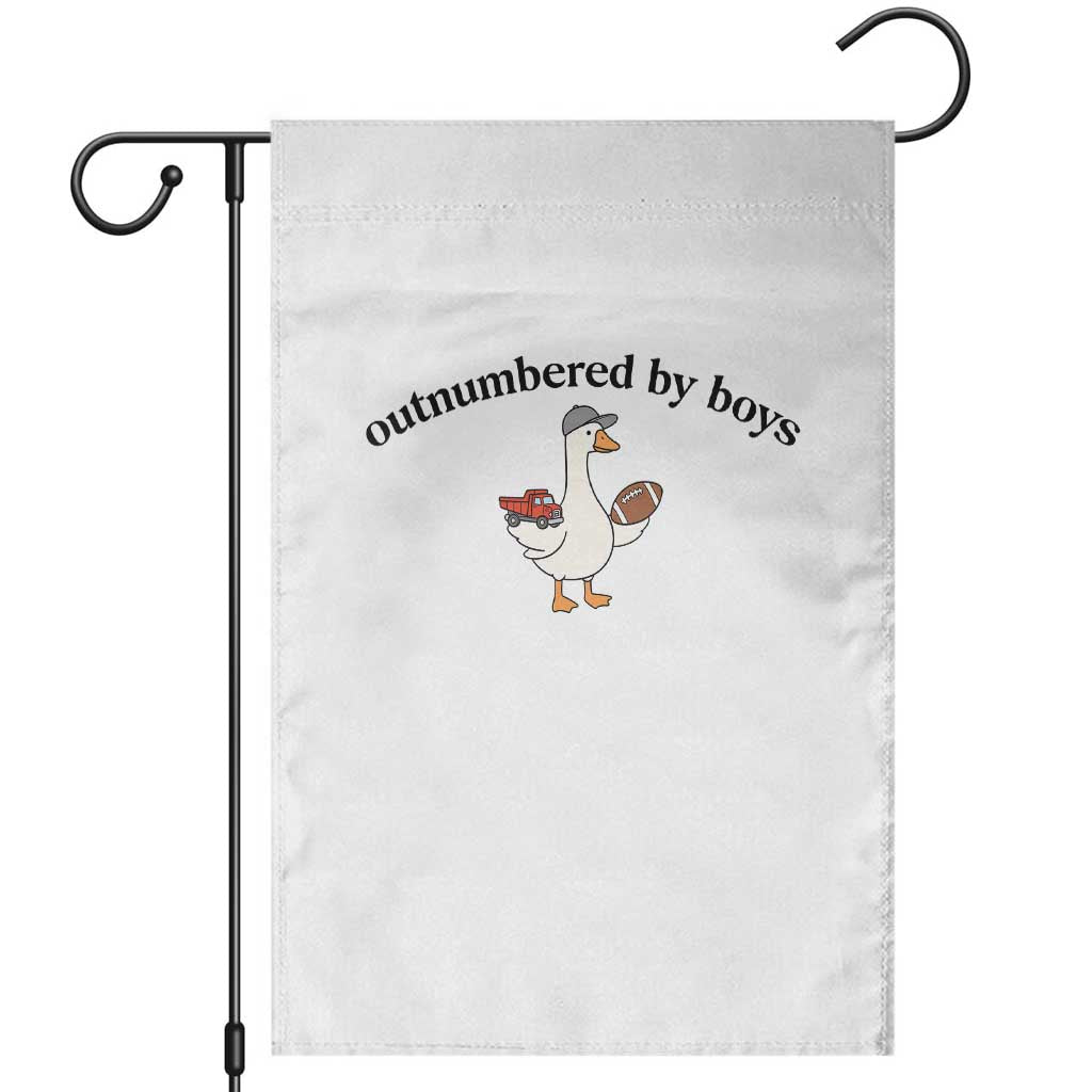 Outnumbered By Boys Cute Goose Sporty Mom Garden Flag Football and Truck Motherhood Mothers Day Gag Gift TS02 White Print Your Wear