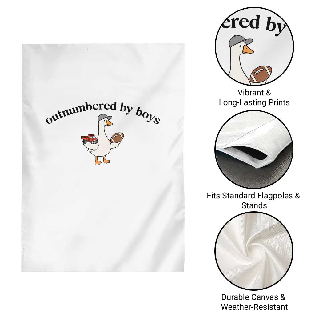 Outnumbered By Boys Cute Goose Sporty Mom Garden Flag Football and Truck Motherhood Mothers Day Gag Gift TS02 Print Your Wear