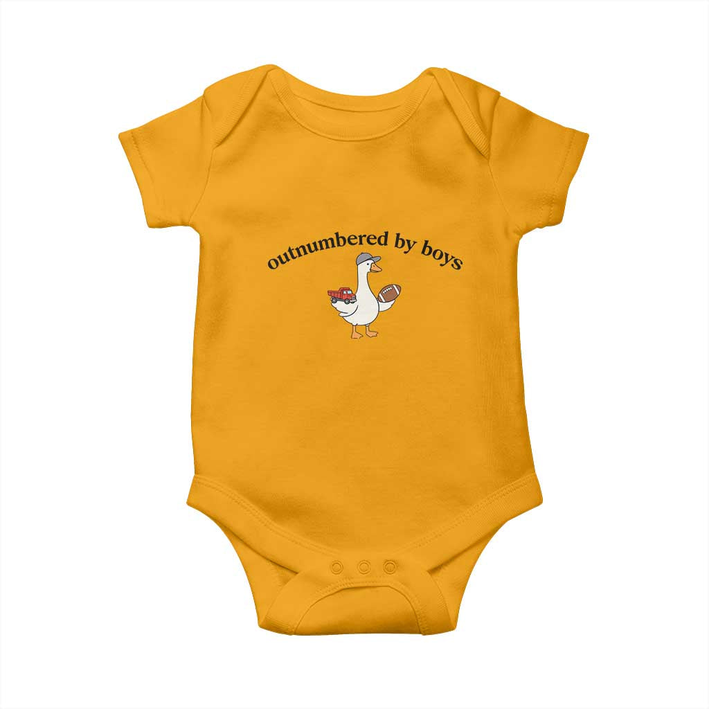Outnumbered By Boys Cute Goose Sporty Mom Baby Onesie Football and Truck Motherhood Mothers Day Gag Gift TS02 Gold Print Your Wear