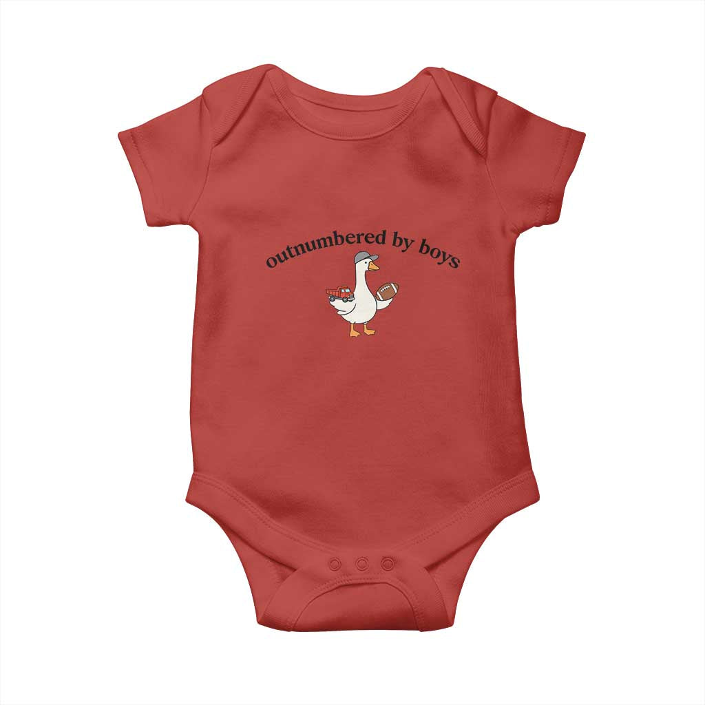 Outnumbered By Boys Cute Goose Sporty Mom Baby Onesie Football and Truck Motherhood Mothers Day Gag Gift TS02 Red Print Your Wear