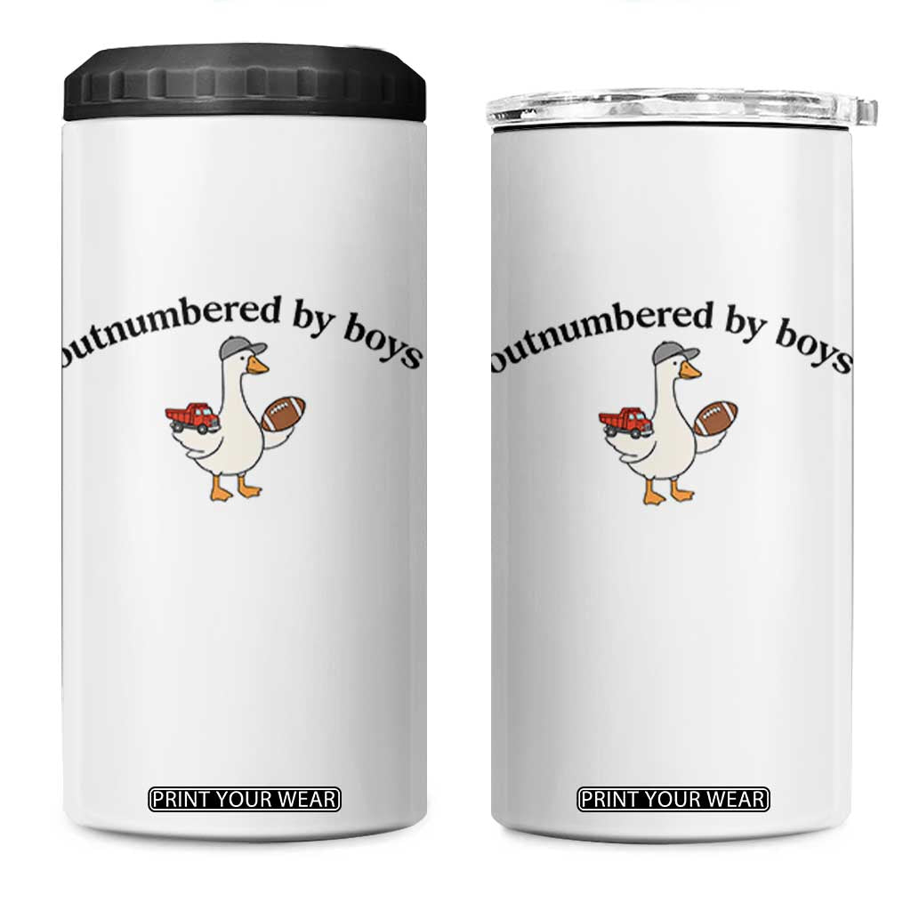 Outnumbered By Boys Cute Goose Sporty Mom 4 in 1 Can Cooler Tumbler Football and Truck Motherhood Mothers Day Gag Gift TS02 One Size: 16 oz White Print Your Wear