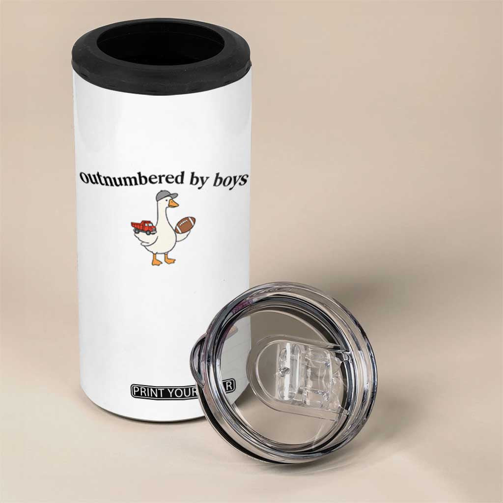 Outnumbered By Boys Cute Goose Sporty Mom 4 in 1 Can Cooler Tumbler Football and Truck Motherhood Mothers Day Gag Gift TS02 Print Your Wear