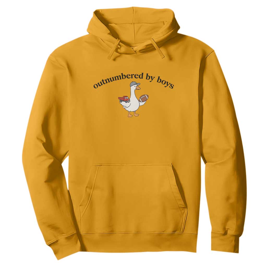 Outnumbered By Boys Cute Goose Sporty Mom Hoodie Football and Truck Motherhood Mothers Day Gag Gift TS02 Gold Print Your Wear