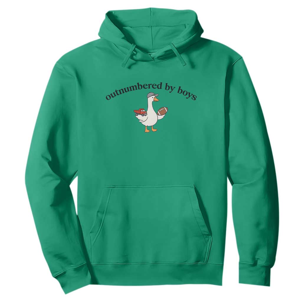 Outnumbered By Boys Cute Goose Sporty Mom Hoodie Football and Truck Motherhood Mothers Day Gag Gift TS02 Irish Green Print Your Wear