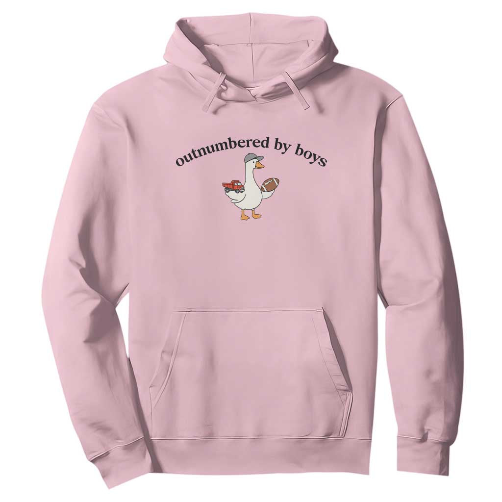 Outnumbered By Boys Cute Goose Sporty Mom Hoodie Football and Truck Motherhood Mothers Day Gag Gift TS02 Light Pink Print Your Wear