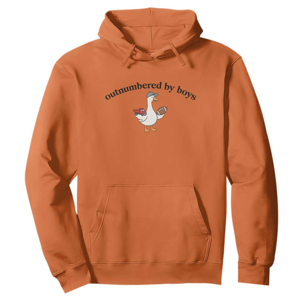 Outnumbered By Boys Cute Goose Sporty Mom Hoodie Football and Truck Motherhood Mothers Day Gag Gift TS02 Orange Print Your Wear