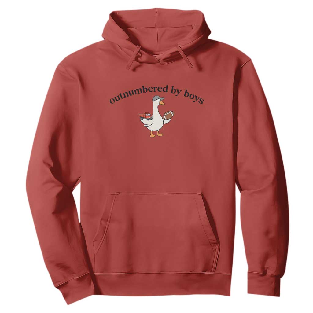 Outnumbered By Boys Cute Goose Sporty Mom Hoodie Football and Truck Motherhood Mothers Day Gag Gift TS02 Red Print Your Wear
