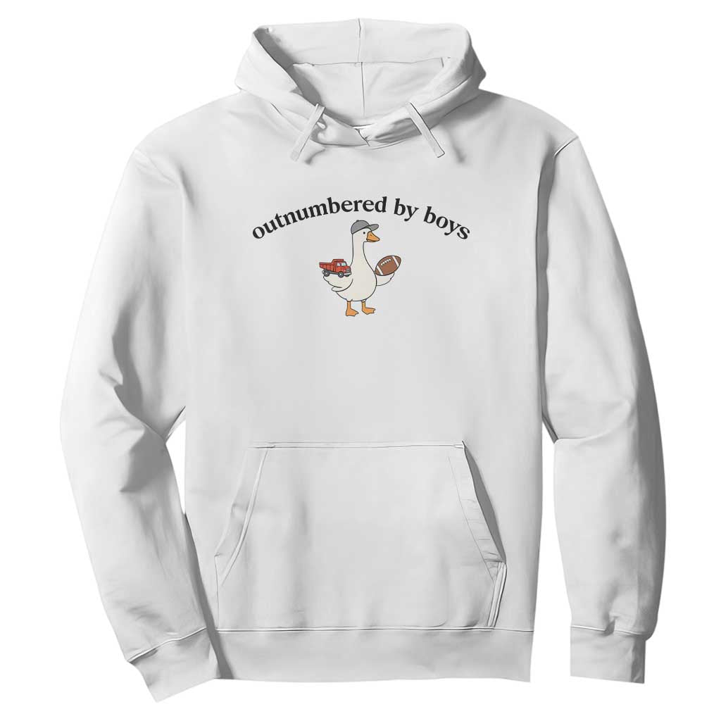 Outnumbered By Boys Cute Goose Sporty Mom Hoodie Football and Truck Motherhood Mothers Day Gag Gift TS02 White Print Your Wear