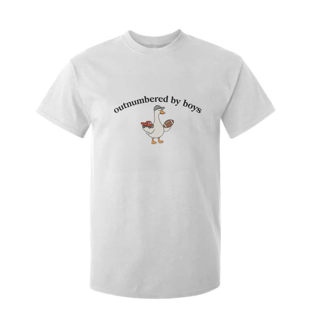 Outnumbered By Boys Cute Goose Sporty Mom T Shirt For Kid Football and Truck Motherhood Mothers Day Gag Gift TS02 White Print Your Wear
