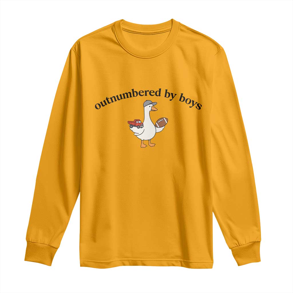 Outnumbered By Boys Cute Goose Sporty Mom Long Sleeve Shirt Football and Truck Motherhood Mothers Day Gag Gift TS02 Gold Print Your Wear