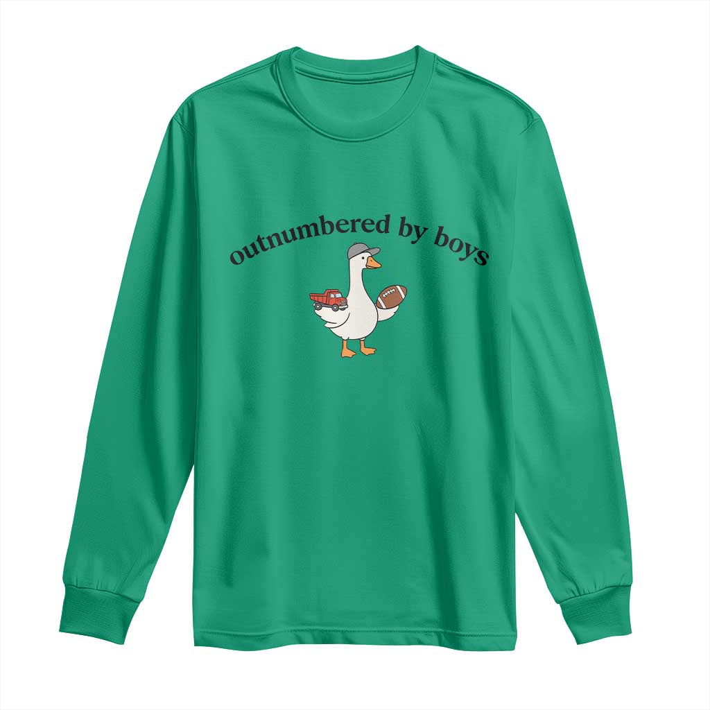 Outnumbered By Boys Cute Goose Sporty Mom Long Sleeve Shirt Football and Truck Motherhood Mothers Day Gag Gift TS02 Irish Green Print Your Wear
