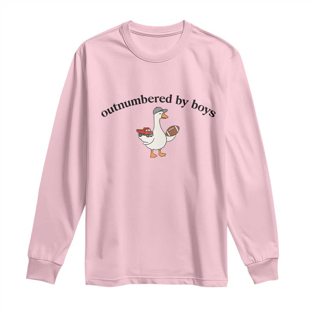 Outnumbered By Boys Cute Goose Sporty Mom Long Sleeve Shirt Football and Truck Motherhood Mothers Day Gag Gift TS02 Light Pink Print Your Wear