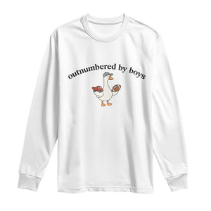 Outnumbered By Boys Cute Goose Sporty Mom Long Sleeve Shirt Football and Truck Motherhood Mothers Day Gag Gift TS02 White Print Your Wear