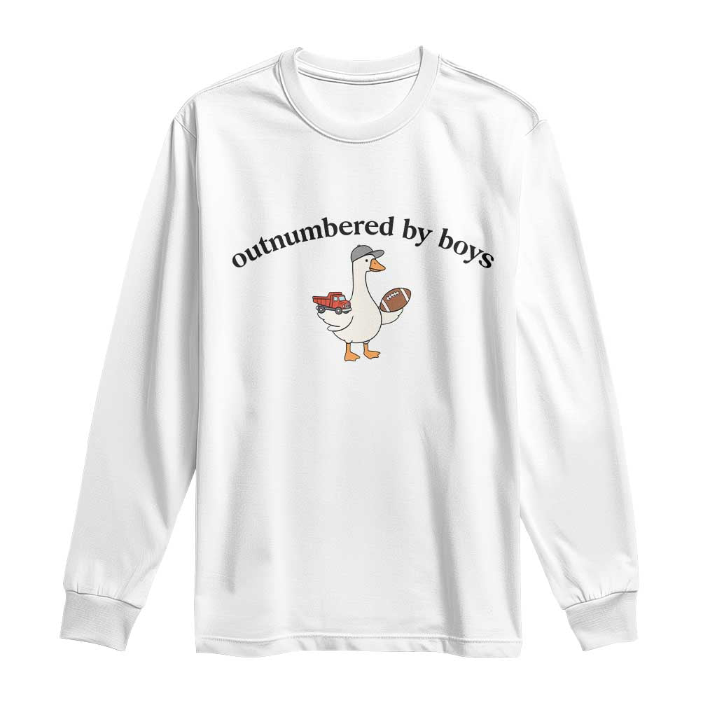 Outnumbered By Boys Cute Goose Sporty Mom Long Sleeve Shirt Football and Truck Motherhood Mothers Day Gag Gift TS02 White Print Your Wear