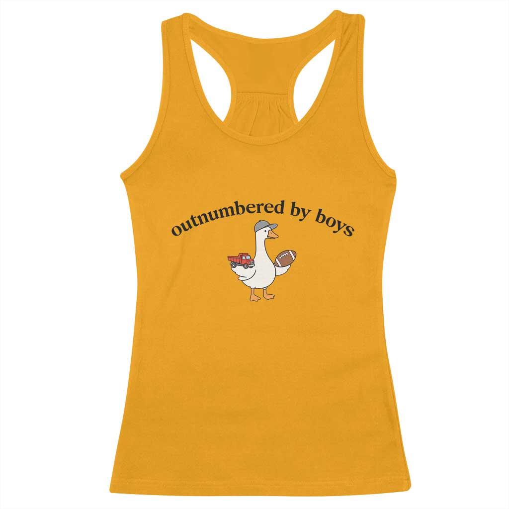 Outnumbered By Boys Cute Goose Sporty Mom Racerback Tank Top Football and Truck Motherhood Mothers Day Gag Gift TS02 Gold Print Your Wear