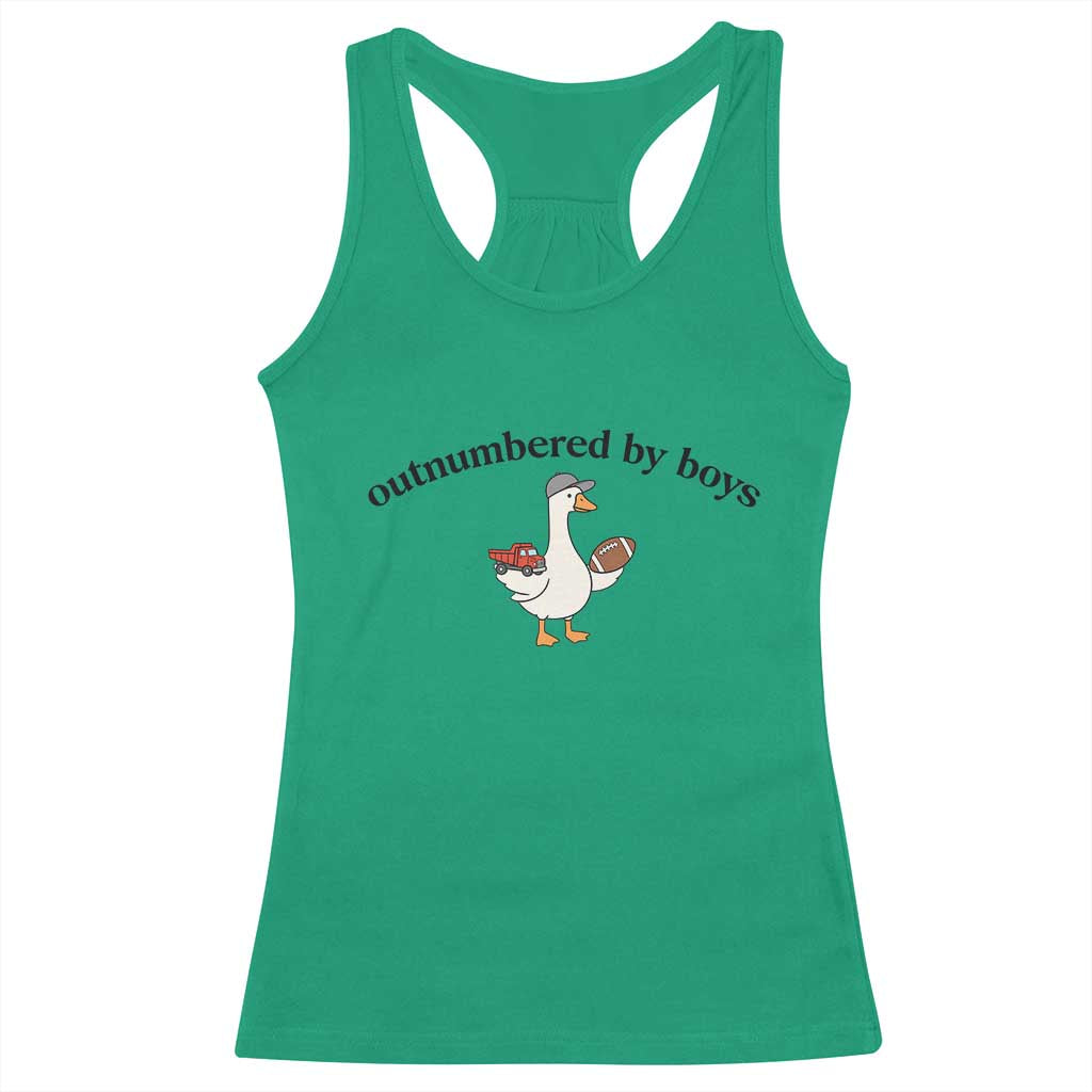 Outnumbered By Boys Cute Goose Sporty Mom Racerback Tank Top Football and Truck Motherhood Mothers Day Gag Gift TS02 Irish Green Print Your Wear