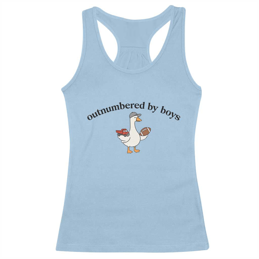 Outnumbered By Boys Cute Goose Sporty Mom Racerback Tank Top Football and Truck Motherhood Mothers Day Gag Gift TS02 Light Blue Print Your Wear