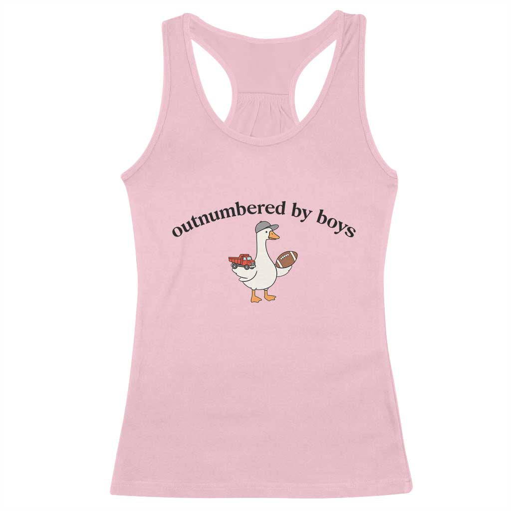 Outnumbered By Boys Cute Goose Sporty Mom Racerback Tank Top Football and Truck Motherhood Mothers Day Gag Gift TS02 Light Pink Print Your Wear