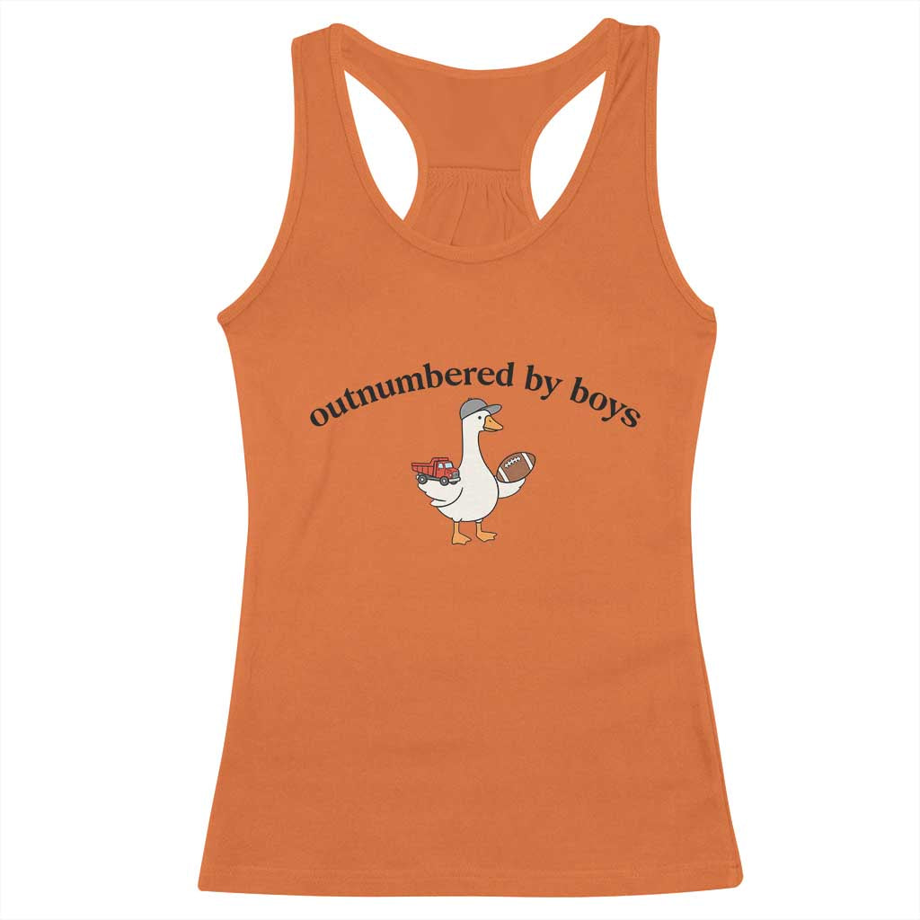 Outnumbered By Boys Cute Goose Sporty Mom Racerback Tank Top Football and Truck Motherhood Mothers Day Gag Gift TS02 Orange Print Your Wear