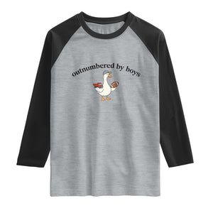Outnumbered By Boys Cute Goose Sporty Mom Raglan Shirt Football and Truck Motherhood Mothers Day Gag Gift TS02 Heather Gray Black Print Your Wear