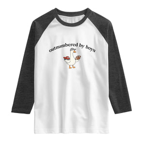 Outnumbered By Boys Cute Goose Sporty Mom Raglan Shirt Football and Truck Motherhood Mothers Day Gag Gift TS02 White Heather Charcoal Print Your Wear
