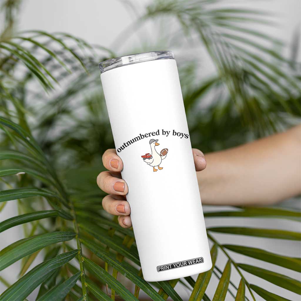 Outnumbered By Boys Cute Goose Sporty Mom Skinny Tumbler Football and Truck Motherhood Mothers Day Gag Gift TS02 Print Your Wear