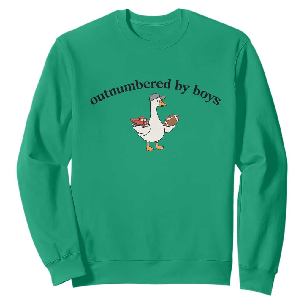 Outnumbered By Boys Cute Goose Sporty Mom Sweatshirt Football and Truck Motherhood Mothers Day Gag Gift TS02 Irish Green Print Your Wear